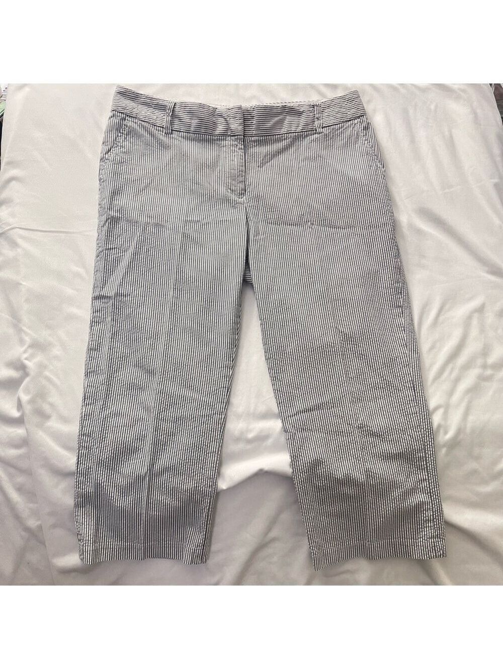 Tommy Hilfiger Seersucker Pants Striped Crop Capris 100% Cotton Blue White 10